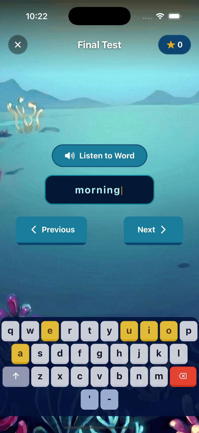 Kid-safe keyboard with yellow vowels