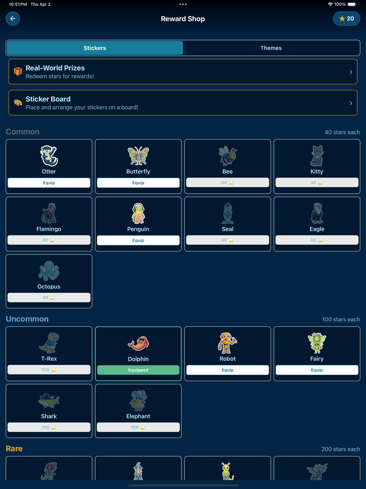 Collectible sticker reward shop