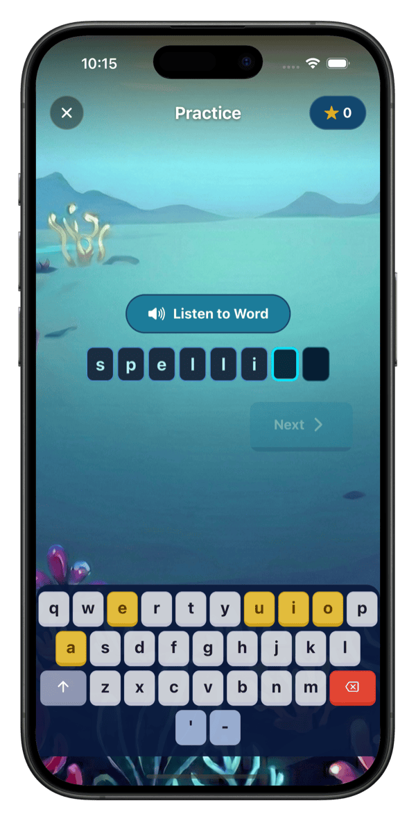 Spelling Stream spelling test